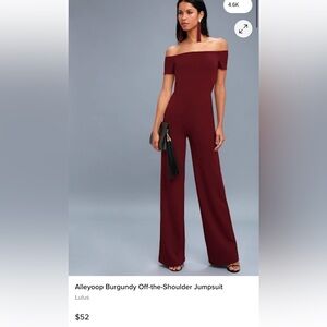 Lulu's Off-Shoulder Wine Jumpsuit
